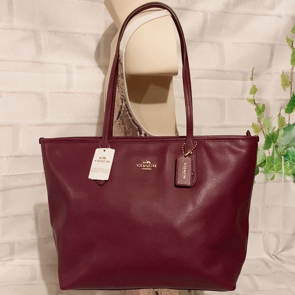 🌺COACH F37785 🌺 PINK FUCHSIA CROSS GRAIN CITY ZIP TOTE MSRP $295